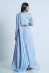 Shop_Nautanky_Blue Anarkali Chiffon, Skirt Tulle And Net Floral Pleated Drape Attached With _at_Aza_Fashions