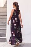 Shop_Varun Bahl_Purple Georgette Printed Leaf Botanical Round Maxi Dress_at_Aza_Fashions