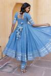 Shop_Pomcha Jaipur_Blue Cotton Gota Patti Floral Print Anarkali Set _at_Aza_Fashions
