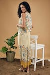 Shop_Soup By Sougat Paul_Yellow Cotton, Silk Embroidery Round Bird And Tile Print Flared Pant Co-ord Set _at_Aza_Fashions