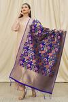 Shop_Khwaab by Sanjana Lakhani_Blue Banarasi Art Silk Flower And Leaf Woven Dupatta _at_Aza_Fashions