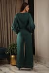 Shop_OMANA BY RANJANA BOTHRA_Emerald Green Cotton Linen Embroidery Tiger Patch Top And Pant Co-ord Set _at_Aza_Fashions