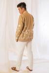 Shop_Vaani Beswal_Beige Handwoven Muga Slub Embroidery Floral Bomber Jacket _at_Aza_Fashions