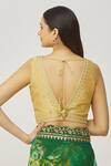 Shop_Samyukta Singhania_Gold Mulberry Silk Embroidered Thread Plunge V Neck Metallic Blouse_at_Aza_Fashions