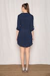 Shop_AMRTA by GUNEET KONDAL_Blue 100% Viscose Moss Crepe Embroidery Sequin And Tie Up Front Shirt Dress _at_Aza_Fashions