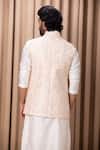 Shop_Ankit V Kapoor_Pink Cotton, Silk, Twill Embroidery, Sequins Thread Nehru Jacket _at_Aza_Fashions