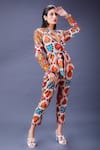 Shop_FUGA_Multi Color French Cotton Print Abstract Lapel Leafy Tango Blazer And Pant Set _at_Aza_Fashions