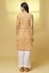 Shop_Kalakaari By Sagarika_Yellow Cotton Printed Floral Notched Straight Kurta And Pant Set _at_Aza_Fashions