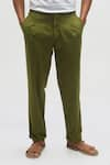 Shop_Terra Luna_Green 100% Organic Handloom Oxford Cotton Solid Inverted Hem Pleated Pant _at_Aza_Fashions