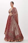 Shop_Nakul Sen_Red Chiffon Cut Work Plunge Neck Cutdana Embroidered Bridal Lehenga Set _at_Aza_Fashions