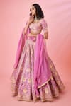 Shop_Shyam Narayan Prasad_Purple Silk, Organza Embroidery, Tassels Asymmetric Floral Gota Lehenga Set _at_Aza_Fashions