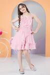 Shop Hoity Moppet Pink Organza, Satin Rosette Applique Dress at Aza Fashions Shop_Hoity Moppet_Pink Organza, Satin Rosette Applique Dress _at_Aza_Fashions
