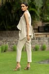 Shop_Label Ruhbab_Beige Pure Linen Embroidery Silk Thread Floral Jacket And Pant Set  _at_Aza_Fashions