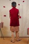 Shop_TINY COLOUR_Maroon Bundi Velvet Printed Block Kurta Set _at_Aza_Fashions