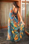 Shop_Varun Bahl_Green Saree  Georgette Printed Summer Flower Pattern_at_Aza_Fashions