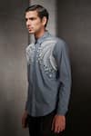 Shop_Rohit Gandhi + Rahul Khanna_Grey Cotton Embroidered Dori Work Shirt _at_Aza_Fashions