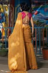 Shop_Irrau by Samir Mantri_Yellow Georgette Printed And Hand Embroidered Floral Pre-draped Saree With Blouse _at_Aza_Fashions