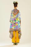 Shop_Rajdeep Ranawat_Multi Color Silk Printed Floral Band Collar Navya Draped Tunic  _at_Aza_Fashions