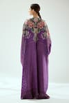 Shop_Rajdeep Ranawat_Purple Silk Printed Geometric V Neck Imama Jewelled Waist Kaftan  _at_Aza_Fashions