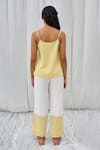Shop_Ayaka_Yellow 100% Organic Cotton Made Checkered Hem Front Pleated Trouser  _at_Aza_Fashions
