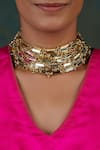 Shop_House Of Tuhina_Gold Plated Mirror Studded Link Choker _at_Aza_Fashions