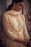 Shop_Hirika & Dhruti_Ivory Chanderi, Cotton, Organza, Crepe Cut Work, Floral Hand Anarkali Set _at_Aza_Fashions