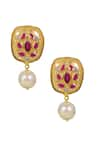 Shop_Tizora_Yellow Aventurine Fresh Water Pearl Earrings _at_Aza_Fashions