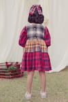 Shop_Bagichi_Red Cotton Flannel Check Floral Gisele Puff Sleeve Dress  _at_Aza_Fashions