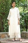 Shop_Desert Shine by Sulochana Jangir_White Handwoven Chanderi Embroidered Aari Floral Sleeve Shirt Dress  _at_Aza_Fashions