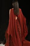 Shop_Rohit Gandhi + Rahul Khanna_Red Tulle Embellishment Organza Frays Sweetheart Spire Fringe Jacket And Skirt Set _at_Aza_Fashions