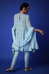 Shop_Monk & Mei By Sonia Anand_Blue Georgette Lace, Embroidery Split V-neck Chikankari Anarkali Set _at_Aza_Fashions