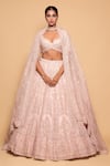 Shop_Pallavi Poddar_Pink Organza Sequins, Pearls, Beads, Khusrang Embroidered Bridal Lehenga Set _at_Aza_Fashions