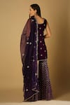 Monk & Mei_Purple Kurta Velvet Embroidered Floral Zari Work U Neck Cyra Sharara Set _Online_at_Aza_Fashions