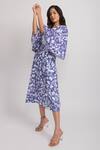 Shop_Aroop Shop India_Blue Vegan Silk Printed Floral Square Neck Tulla Flared Sleeve Dress For Women_at_Aza_Fashions