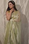 Shop_Studio Malang_Green Tissue Embroidered Angoor Saree_at_Aza_Fashions