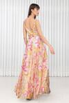 Shop_Mandira Wirk Resort_Yellow Polyester, Organza Embroidery Crew Neck Dahlia Bouquet Print Dress  _at_Aza_Fashions