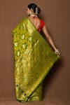 Shop_Samyukta Singhania_Green Silk Botanic Pattern Saree _at_Aza_Fashions