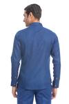 Shop_Rohit Gandhi + Rahul Khanna_Blue Linen Double Flap Pocket Shirt _at_Aza_Fashions