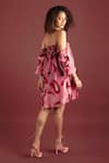 Shop_Style Junkiie_Pink Crepe Off-shoulder Sorbet Paisley Off Dress _at_Aza_Fashions