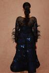 Shop_Shriya Som_Black Tulle Sequins, Beads, Feathers Boat Neck Floral Embroidered Dress _at_Aza_Fashions