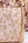 Shop_Amyra_Peach Embroidery Leya Floral Clutch With Sling _at_Aza_Fashions