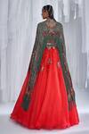 Shop_Dolly J_Red Organza And Satin Embroidery Zardozi V Jazz Printed Cape Lehenga Set  _at_Aza_Fashions