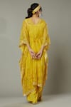 Shop_I Am Design_Yellow Silk Organza Floral Appliques, Mango Bite Candy Kaftan And Pant Set _at_Aza_Fashions