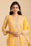 Shop_Mulmul_Yellow 100% Pure Mulmul Embroidered Sequin V Shagna Kurta Pant Set _at_Aza_Fashions