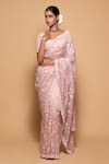 Shop_Pallavi Poddar_Pink Organza, Net, Cotton Sequins, Floral Jaal Embroidered Saree With Blouse _at_Aza_Fashions