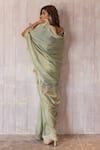 Shop_The Home Affair_Green Saree Chinon Embroidered Zig-zag Border With Embellished Blouse _at_Aza_Fashions