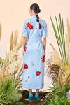 Shop_Shahin Mannan_Blue Double Crepe Blooming Flowers Button Down Dress_at_Aza_Fashions