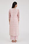Shop_Kora_Pink Cotton Embroidery, Lace, Tassels, Chanderi Hand Block Printed Kurta Set _at_Aza_Fashions