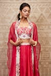 Shop_Prisho_Red Cape And Skirt Organza Chaniwa Waistband Lehenga Set With  _at_Aza_Fashions