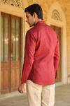 Shop_Raw & Rustic By Niti Bothra_Red 60 Lea, European Flax Certified Mandarin Collar Handcrafted Straight Shirt_at_Aza_Fashions